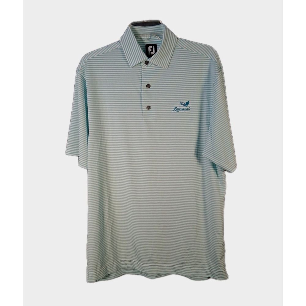 Foot Joy FJ Polo Men's Medium Blue White Stripe Kaanapali performance Stretch